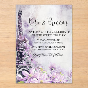 Eiffel Tower Lavender Romance Wedding Acryleinladungen