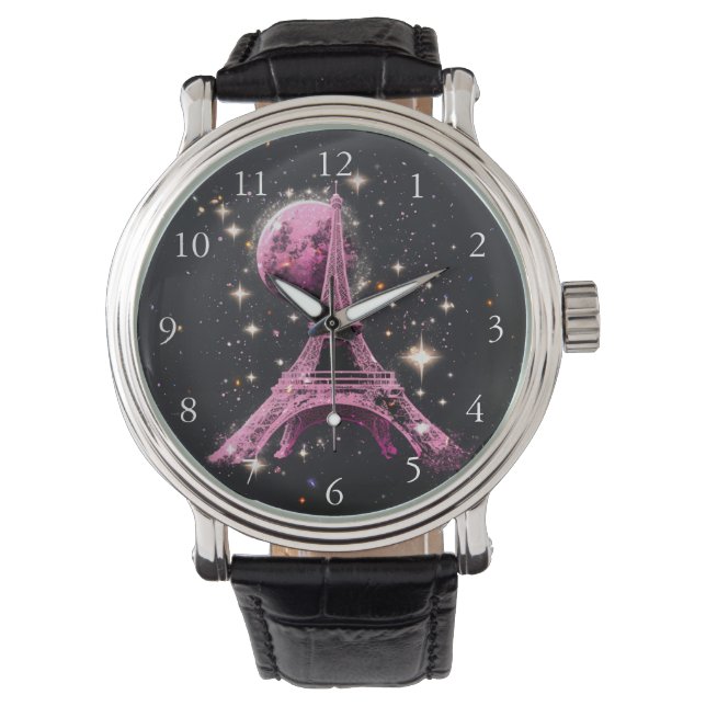 Eiffel Tower Night Moon           Armbanduhr (Vorderseite)
