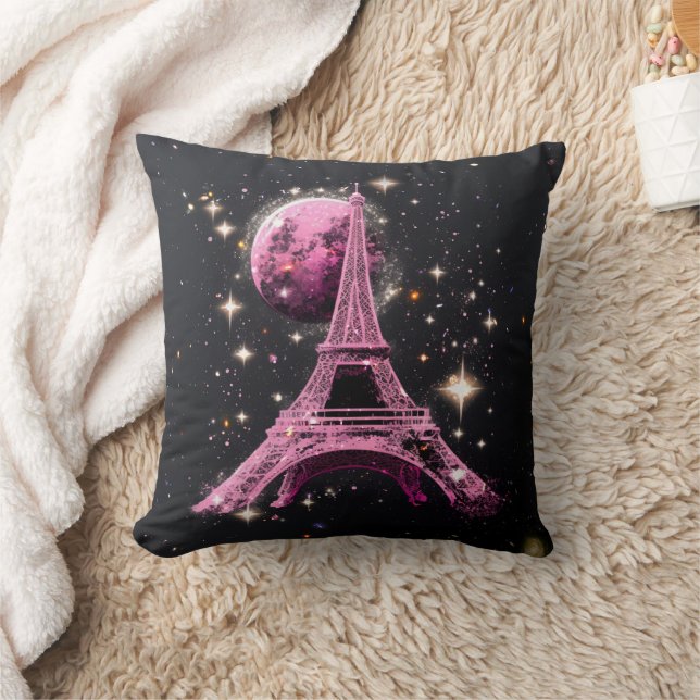 Eiffel Tower Night Moon           Kissen (Decke)