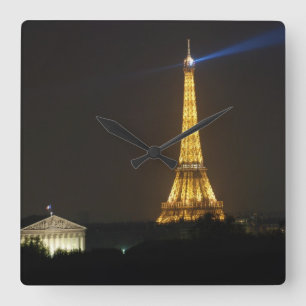 Eiffel Tower night Quadratische Wanduhr