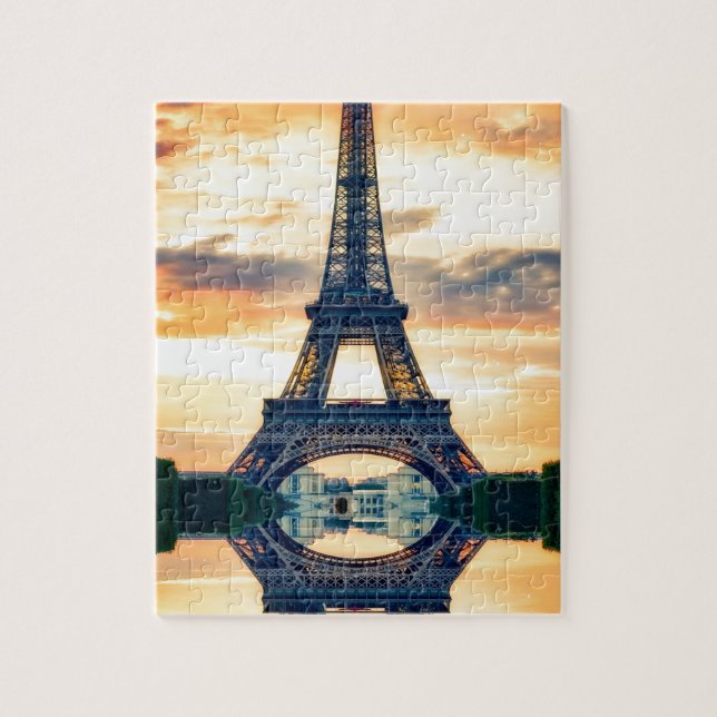 Eiffel Tower Paris Abend European Travel Puzzle (Vertikal)