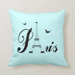 Eiffel Tower Paris Aqua Blue Black Picture Pillows Kissen