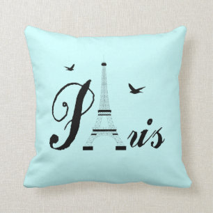 Eiffel Tower Paris Aqua Blue Black Picture Pillows Kissen
