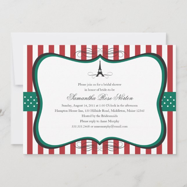 Eiffel Tower Paris Brautparty Einladung (Vorderseite)