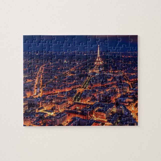 Eiffel Tower Paris City Night Europe Foto Puzzle (Horizontal)