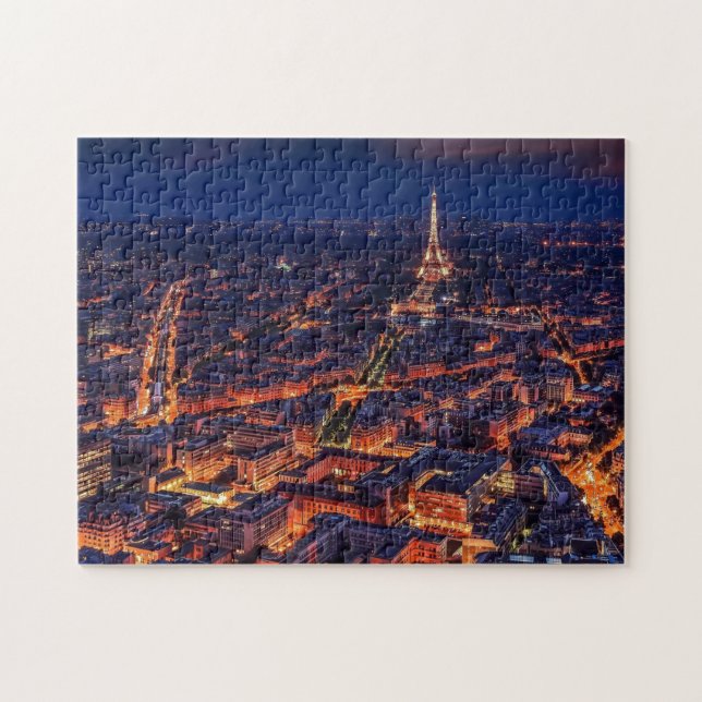 Eiffel Tower Paris City Night Europe Foto Puzzle (Horizontal)