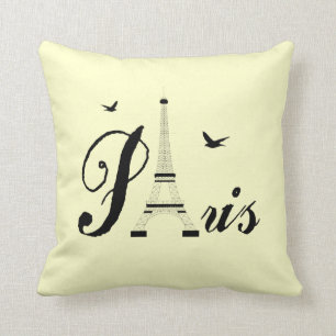 Eiffel Tower Paris Cream Black Picture Pillows Kissen