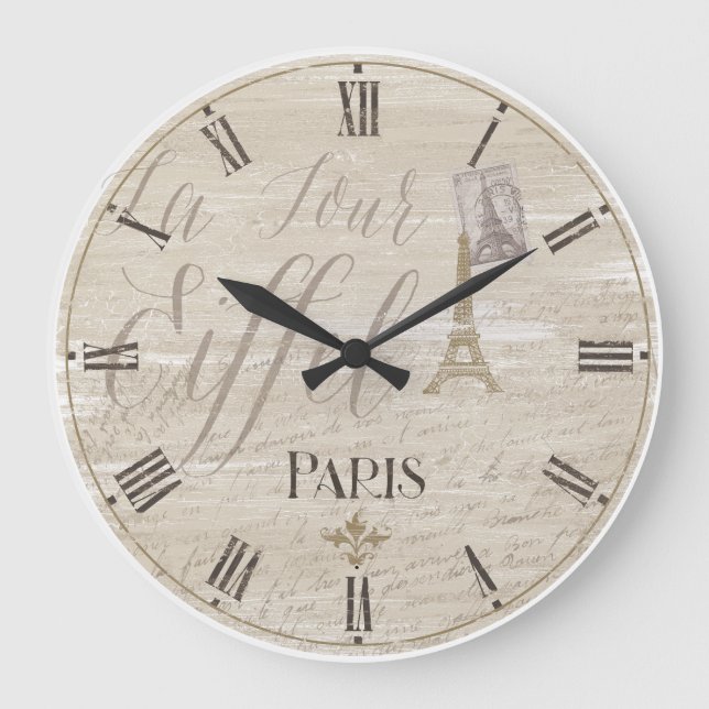 Eiffel Tower Paris Decorative Clock Große Wanduhr (Vorderseite)