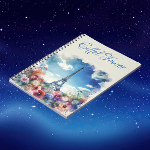 Eiffel Tower Paris Floral Monogram   Notizblock