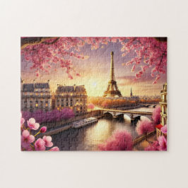 Eiffel Tower Paris France Cherry Blossom Romantic Puzzle