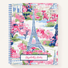 Eiffel Tower Paris Frankreich Floral School Notizbuch