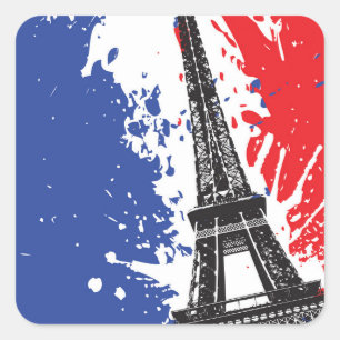 Eiffel Tower Paris, Frankreich Grunge Flag Quadratischer Aufkleber
