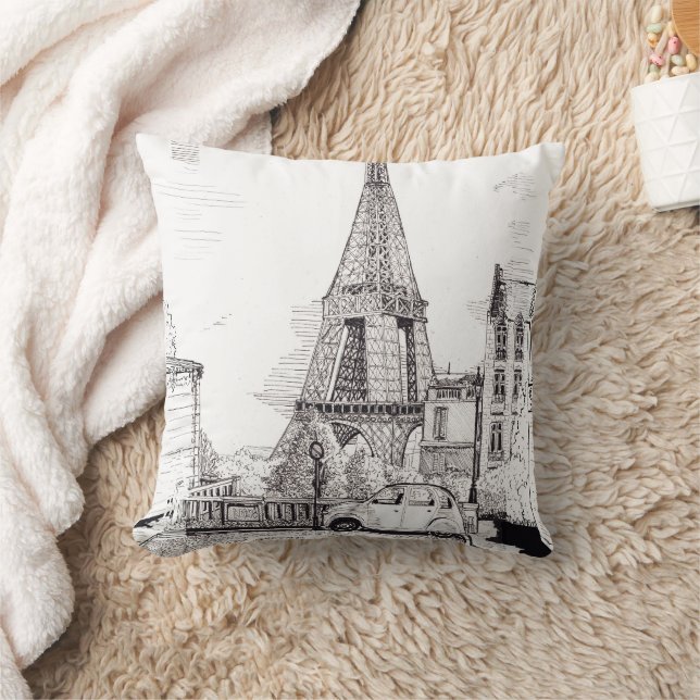 Eiffel Tower Paris Frankreich Pen Ink Illustration Kissen (Decke)