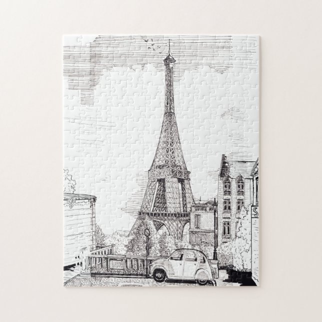 Eiffel Tower Paris Frankreich Pen Ink Illustration Puzzle (Vertikal)