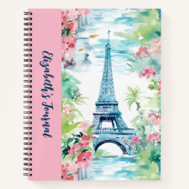 Eiffel Tower Paris Frankreich Pink Floral Journal Notizbuch