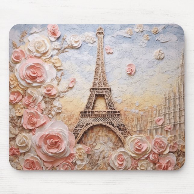 Eiffel Tower Paris Frankreich Pink Floral Mousepad (Vorne)