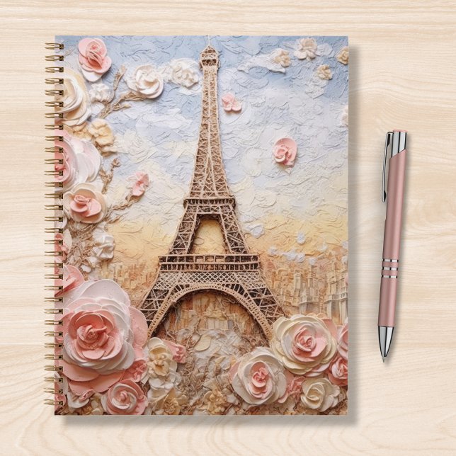 Eiffel Tower Paris Frankreich Pink Floral Notizbuch (Von Creator hochgeladen)