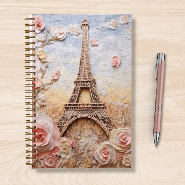 Eiffel Tower Paris Frankreich Pink Floral Notizbuch (Von Creator hochgeladen)