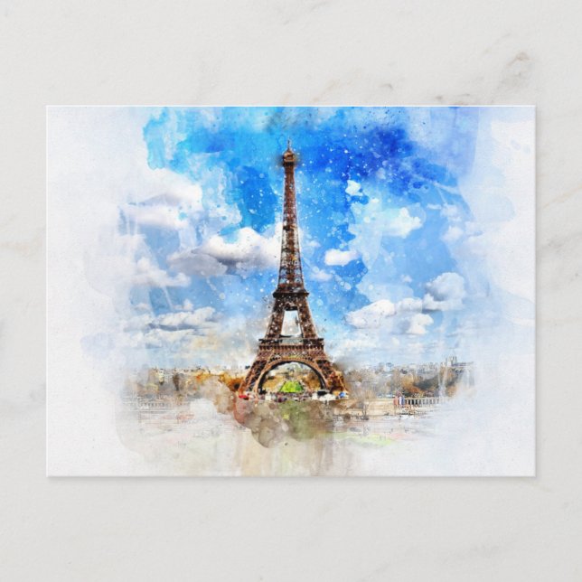 Eiffel Tower Paris Frankreich Wasserfarben Postkar Postkarte (Vorderseite)