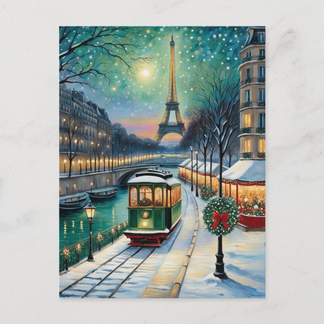Eiffel Tower Paris Metro Winterlandschaft Postkarte (Vorderseite)