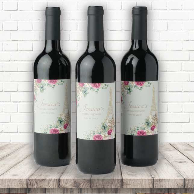 Eiffel Tower Paris Mint Green Brautparty Weinetikett (Von Creator hochgeladen)