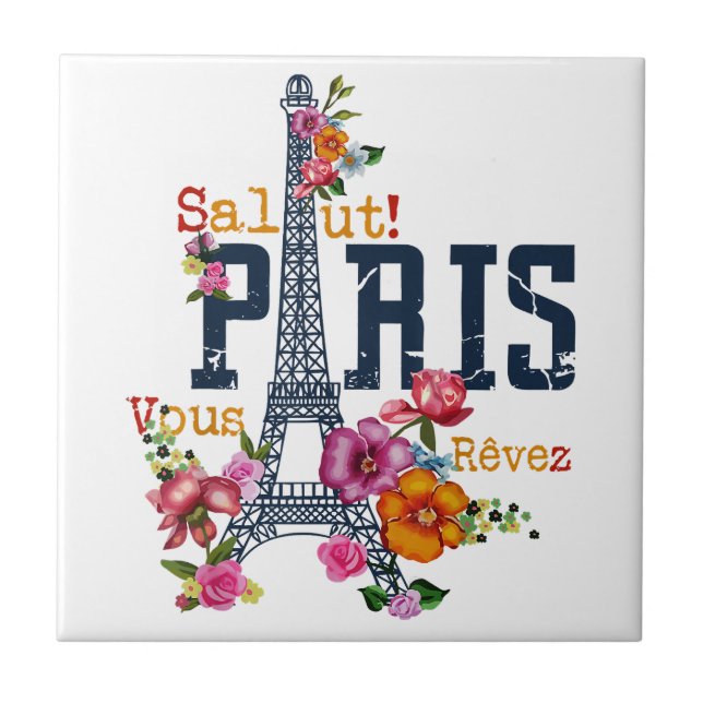 Eiffel Tower Paris Shirt Salut Frische Pasta mache Fliese (Vorderseite)