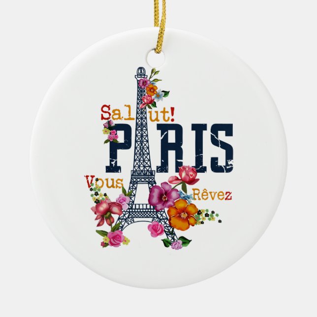 Eiffel Tower Paris Shirt Salut Frische Pasta mache Keramik Ornament (Vorne)