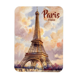 Eiffel Tower Paris Sunset Watercolor Travel Custom Magnet