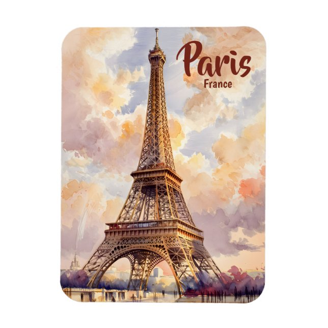 Eiffel Tower Paris Sunset Watercolor Travel Custom Magnet (Vertikal)