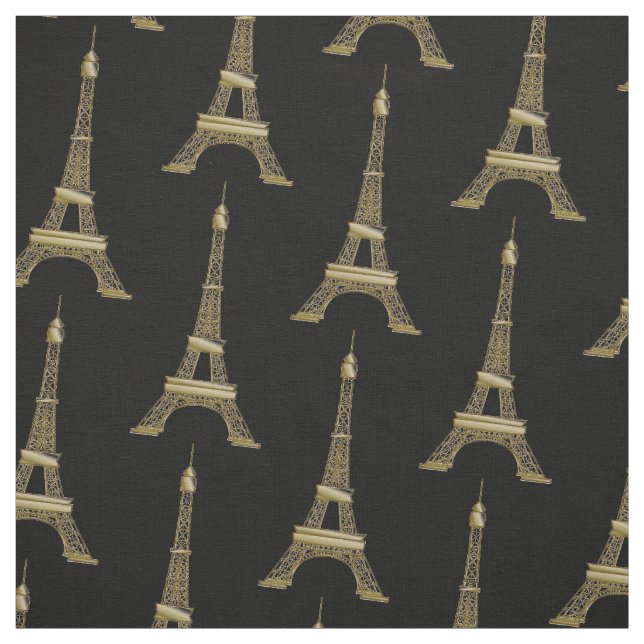 Eiffel Tower Paris Themed French Black Fabric Stoff (Muster)