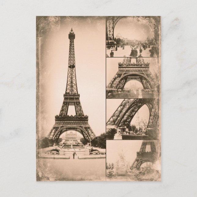 Eiffel Tower Paris Vintag Collage Postkarte (Vorderseite)