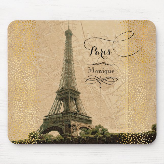 Eiffel Tower Paris Vintag Map Monogram Name Mousepad (Vorne)