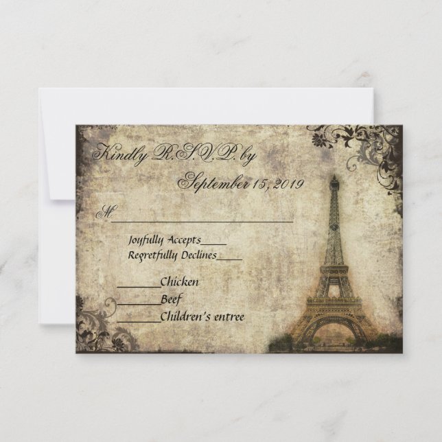 Eiffel Tower Paris Vintage Wedding UAWG RSVP Karte (Vorderseite)