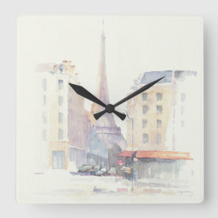 Eiffel Tower   Paris Watercolor Quadratische Wanduhr