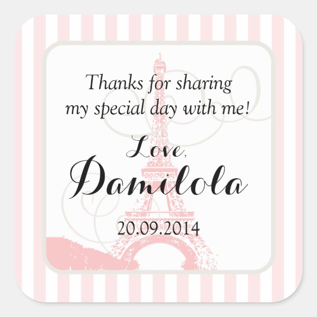 Eiffel Tower Paris Wedding Quadratischer Aufkleber (Vorderseite)
