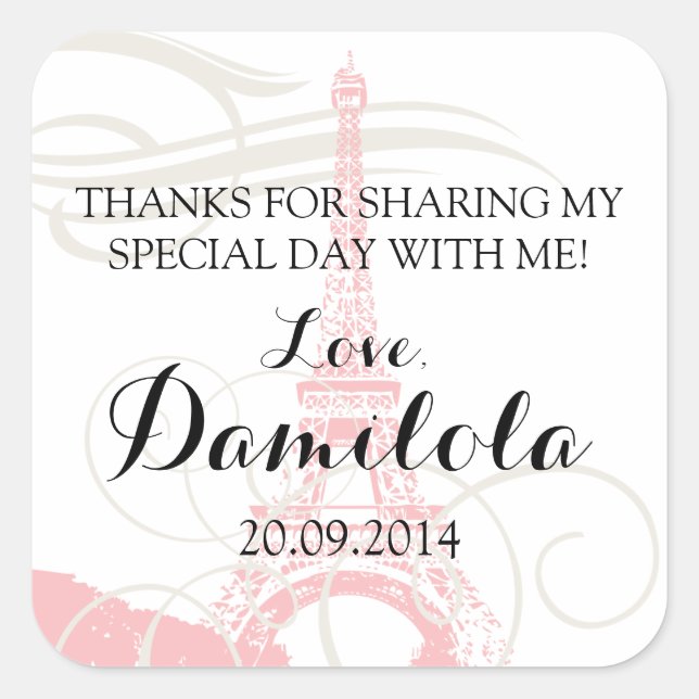 Eiffel Tower Paris Wedding Quadratischer Aufkleber (Vorderseite)