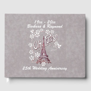 Eiffel Tower Paris White Daisis Gray Gästebuch