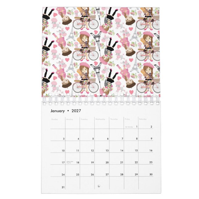 Eiffel Tower Parisian Girl Paris Flower Pink Heart Kalender (Jan 2027)