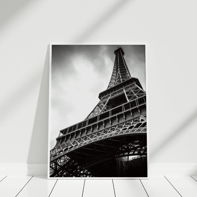 Eiffel Tower Poster Print (Black and White Eiffel Tower Poster Print in white frame.)
