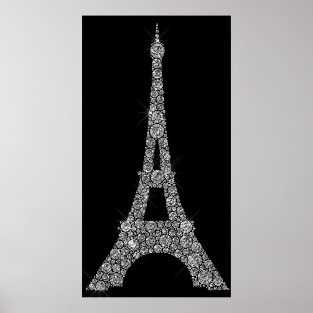 Eiffel Tower Silver Gray Swarovski Crystals Paris Poster (Vorne)