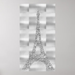 Eiffel Tower Silver Gray Swarovski Crystals Paris Poster