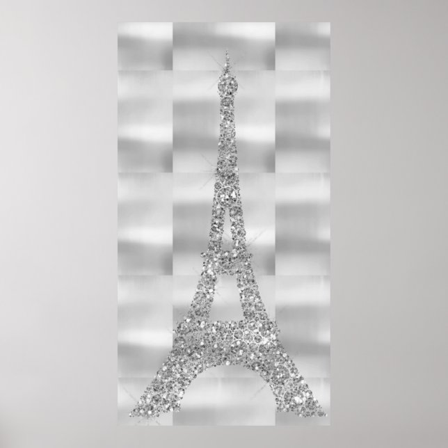 Eiffel Tower Silver Gray Swarovski Crystals Paris Poster (Vorne)