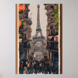 Eiffel Tower Sketch   Minimalistische Pariser Kuns Poster