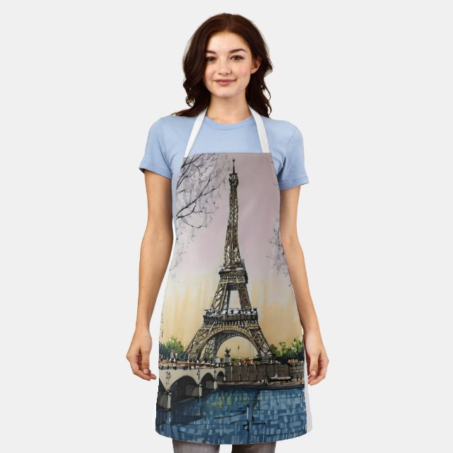 Eiffel Tower Sketch – Paris Landmark  Schürze (Getragen)