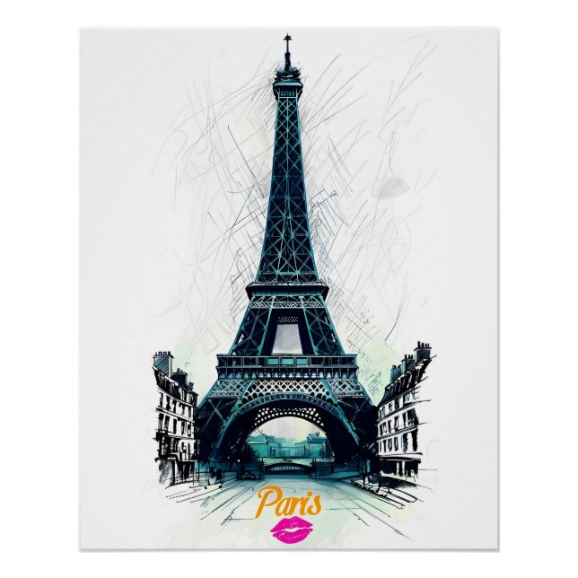 Eiffel Tower Sketch Print, Line Drawing, Paris Poster (Vorderseite)