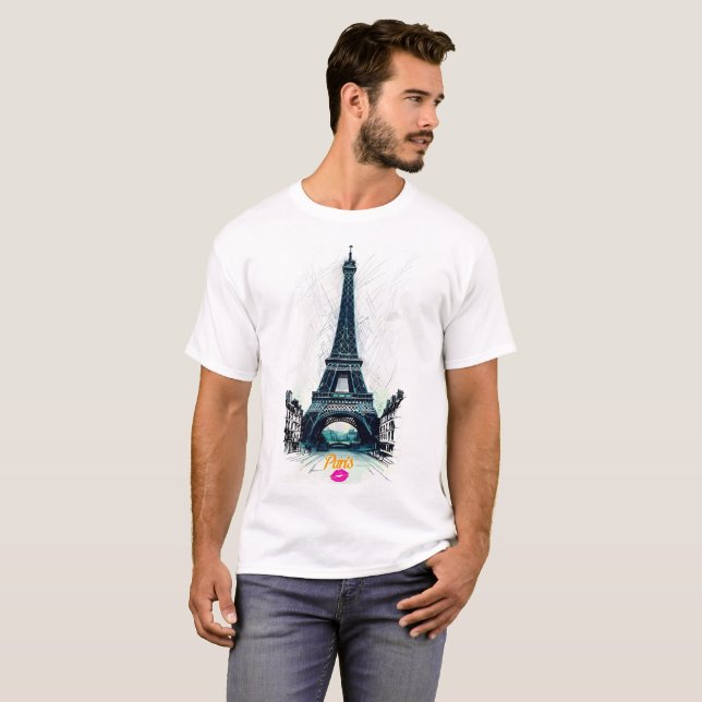 Eiffel Tower Sketch Print, Line Drawing, Paris T-Shirt (Vorne ganz)