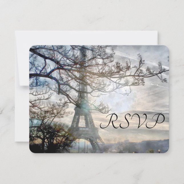 Eiffel Tower Spring Sunrise Watercolor RSVP Karte (Vorderseite)