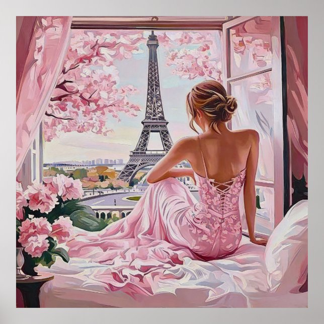 Eiffel Tower View in Pink Poster (Vorne)