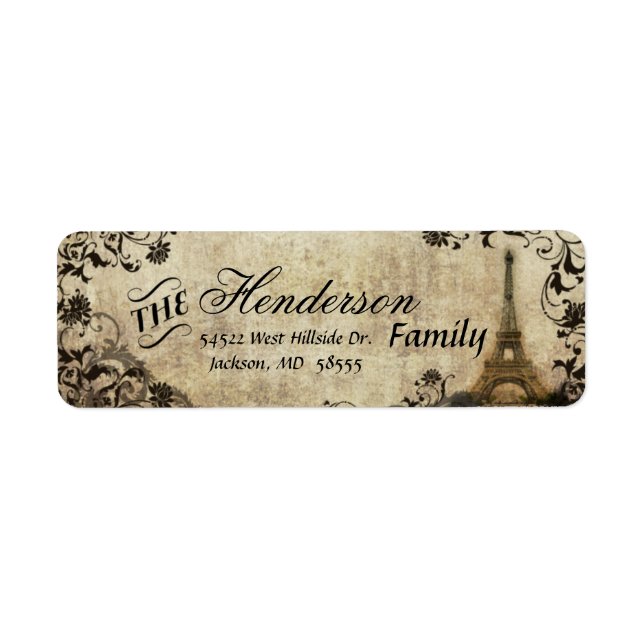 Eiffel Tower Vintage Wedding Return Address Label (Vorne)