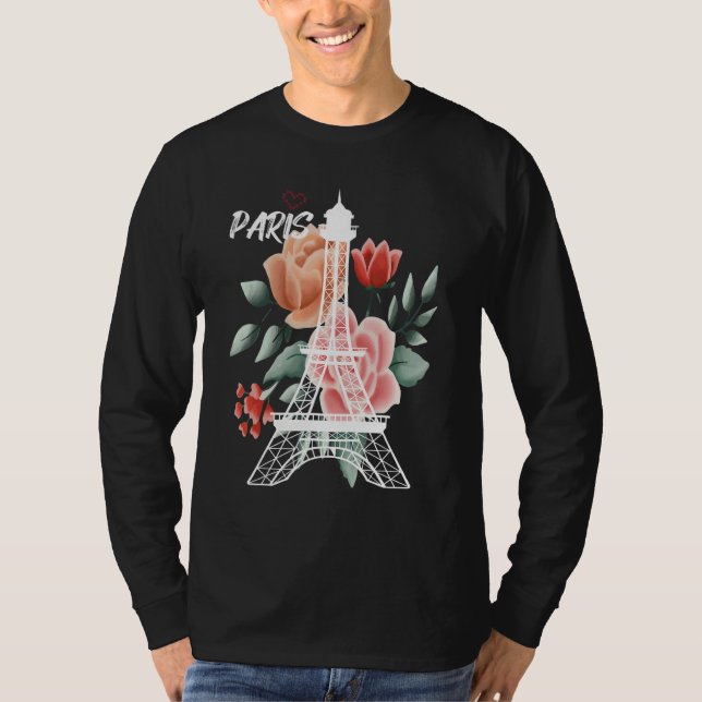 Eiffel Tower with Rose Love Paris France Souvenir  T-Shirt (Vorderseite)